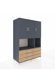 Kronos Dolap 6 Raflı 6 Çekmeceli 3 Kapaklı 132x59x195 Antrasit-Antrasit/Çam