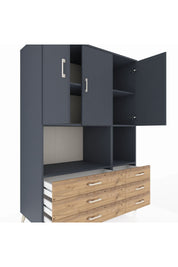 Kronos Dolap 6 Raflı 6 Çekmeceli 3 Kapaklı 132x59x195 Antrasit-Antrasit/Çam