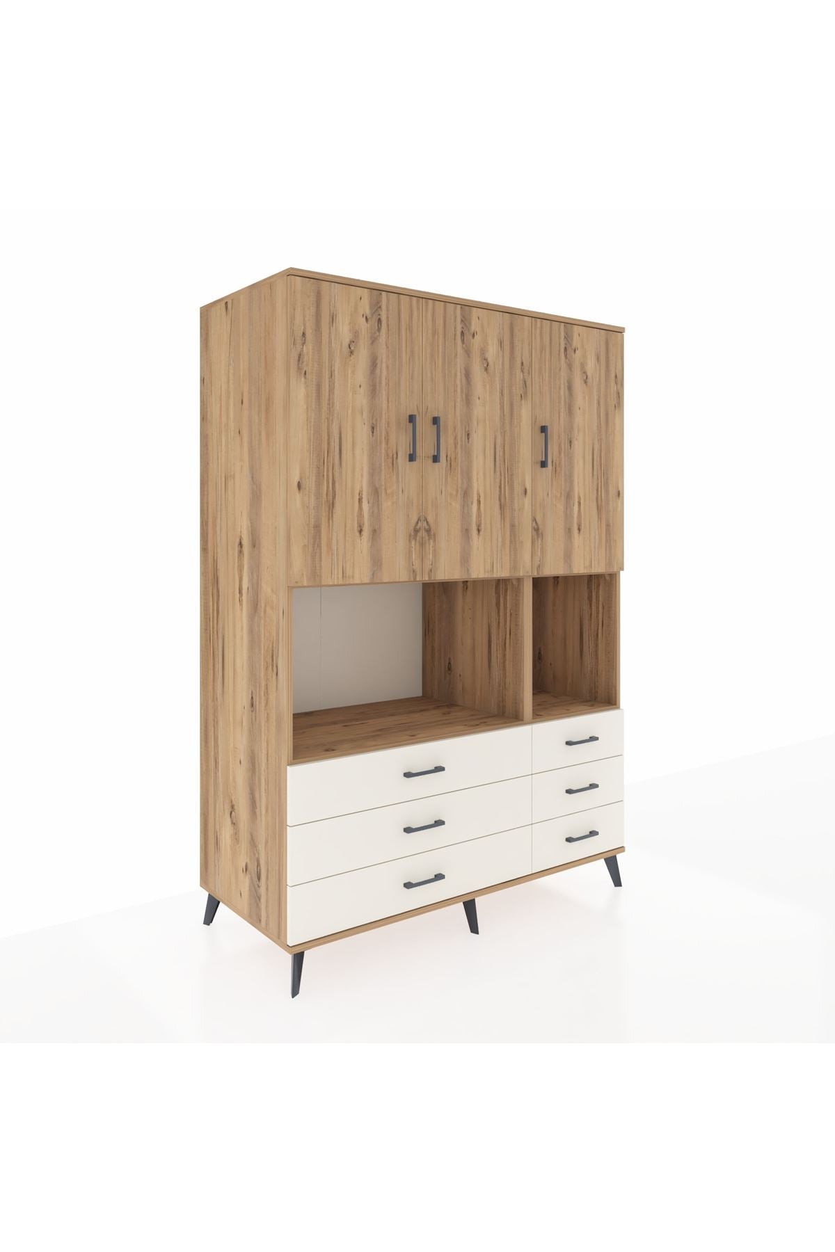 Kronos Dolap 6 Raflı 6 Çekmeceli 3 Kapaklı 132x59x195 Çam-Çam/Aytaşı