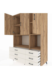 Kronos Dolap 6 Raflı 6 Çekmeceli 3 Kapaklı 132x59x195 Çam-Çam/Aytaşı