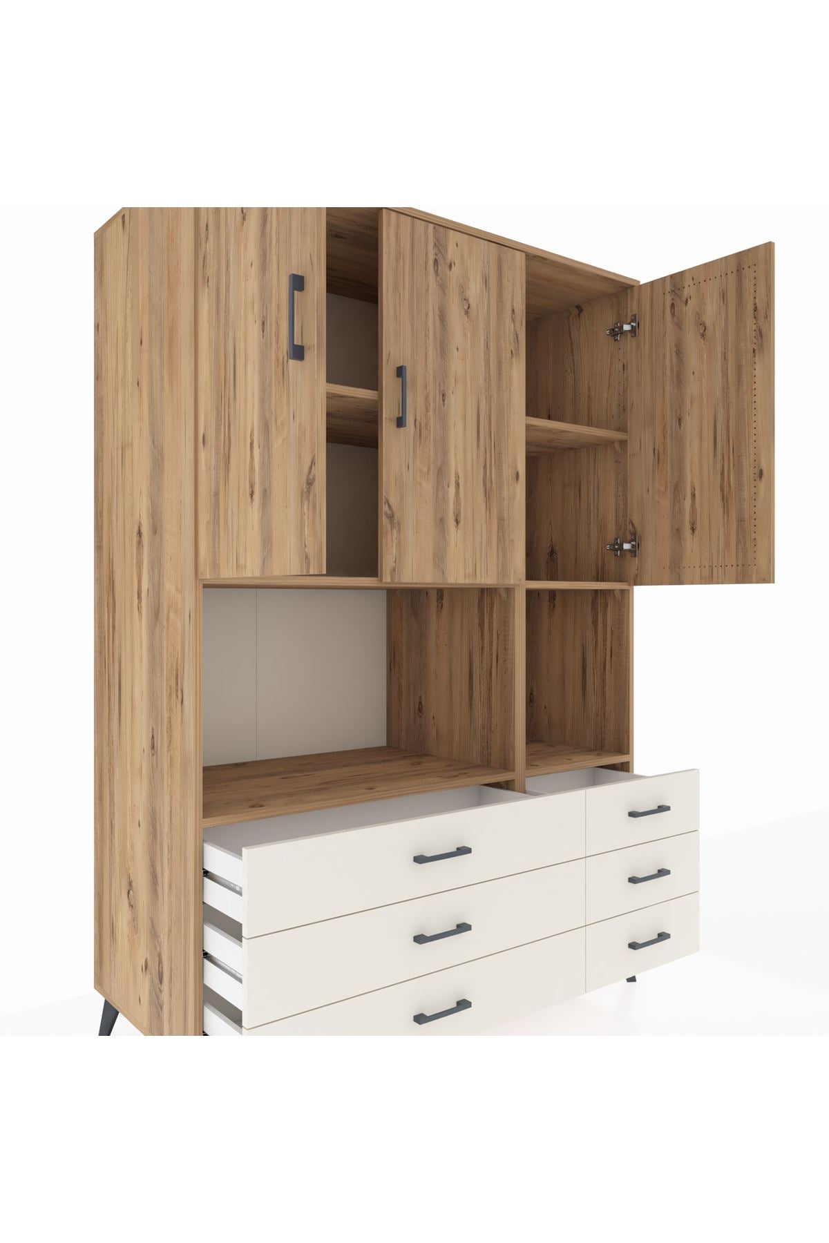 Kronos Dolap 6 Raflı 6 Çekmeceli 3 Kapaklı 132x59x195 Çam-Çam/Aytaşı