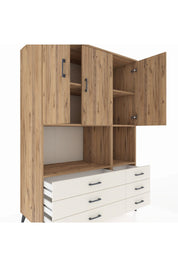 Kronos Dolap 6 Raflı 6 Çekmeceli 3 Kapaklı 132x59x195 Çam-Çam/Aytaşı
