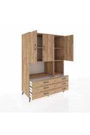 Kronos Dolap 6 Raflı 6 Çekmeceli 3 Kapaklı 132x59x195 Çam-Çam/Çam