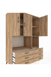 Kronos Dolap 6 Raflı 6 Çekmeceli 3 Kapaklı 132x59x195 Çam-Çam/Çam