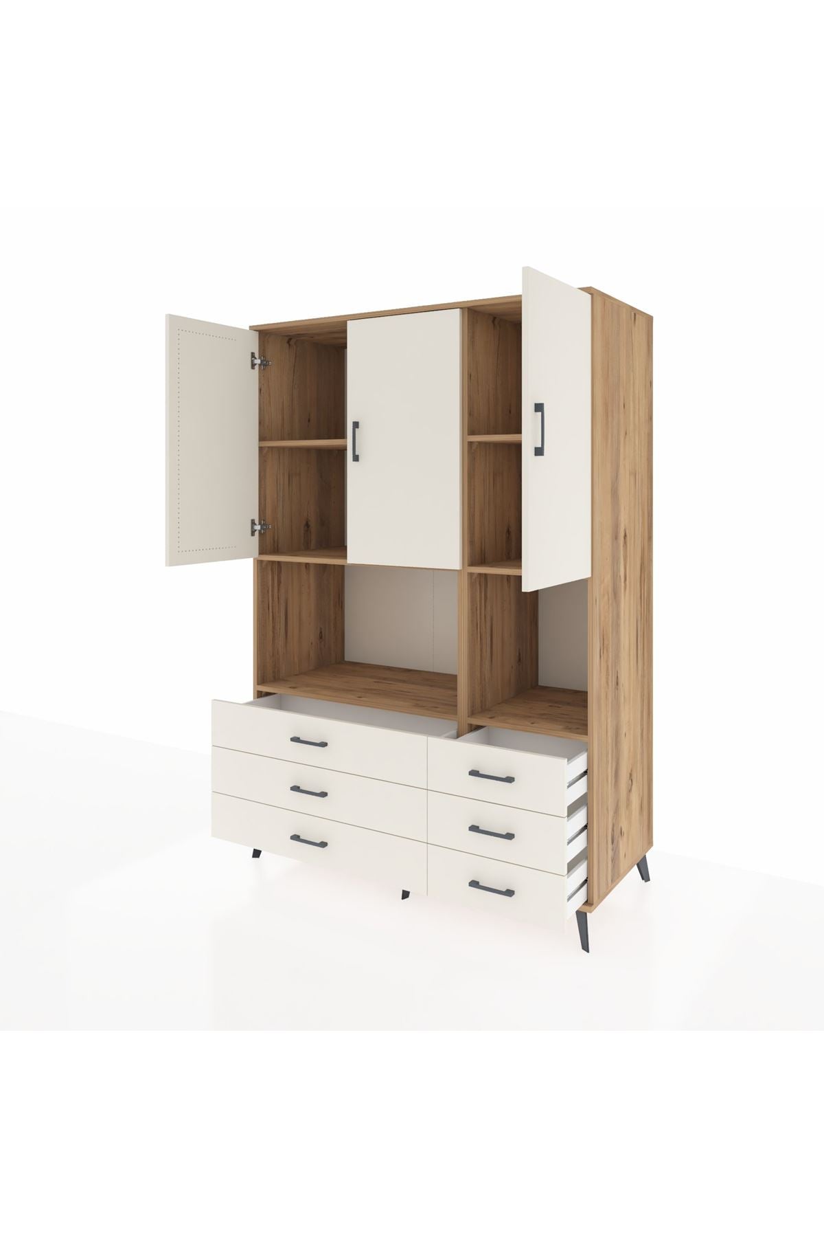 Kronos Dolap 6 Raflı 6 Çekmeceli 3 Kapaklı 132x59x195 Çam-Aytaşı/Aytaşı