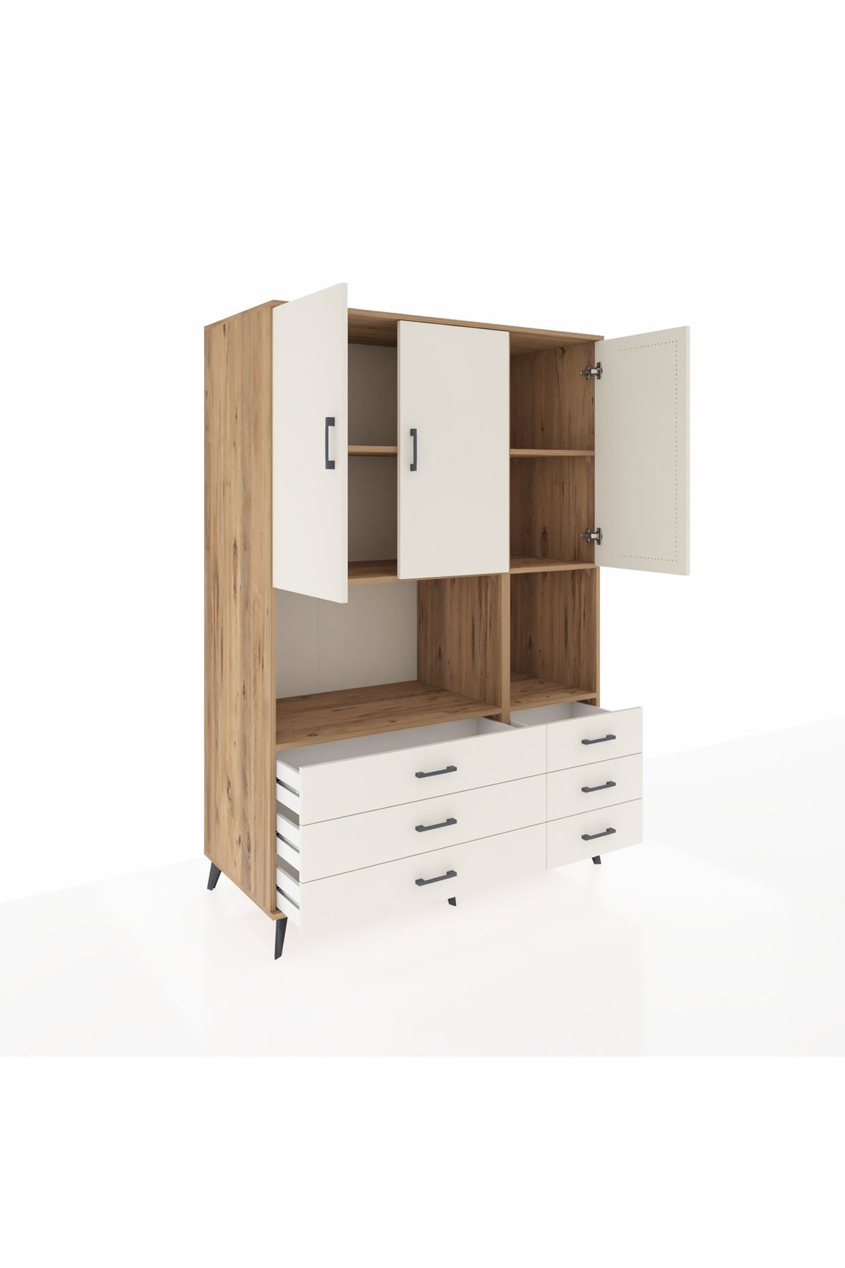 Kronos Dolap 6 Raflı 6 Çekmeceli 3 Kapaklı 132x59x195 Çam-Aytaşı/Aytaşı