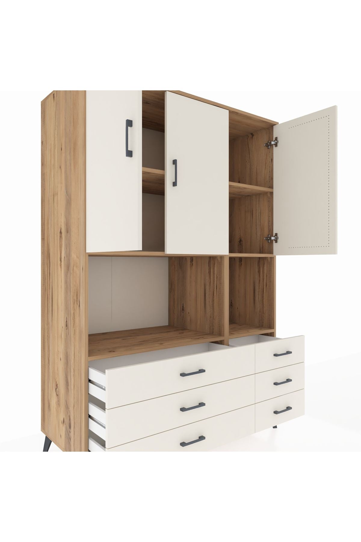 Kronos Dolap 6 Raflı 6 Çekmeceli 3 Kapaklı 132x59x195 Çam-Aytaşı/Aytaşı