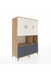 Kronos Dolap 6 Raflı 6 Çekmeceli 3 Kapaklı 132x59x195 Çam-Aytaşı/Antrasit