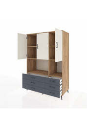 Kronos Dolap 6 Raflı 6 Çekmeceli 3 Kapaklı 132x59x195 Çam-Aytaşı/Antrasit