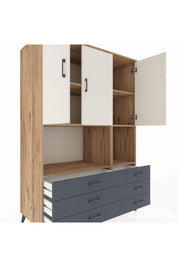 Kronos Dolap 6 Raflı 6 Çekmeceli 3 Kapaklı 132x59x195 Çam-Aytaşı/Antrasit