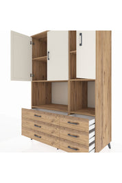 Kronos Dolap 6 Raflı 6 Çekmeceli 3 Kapaklı 132x59x195 Çam-Aytaşı/Çam