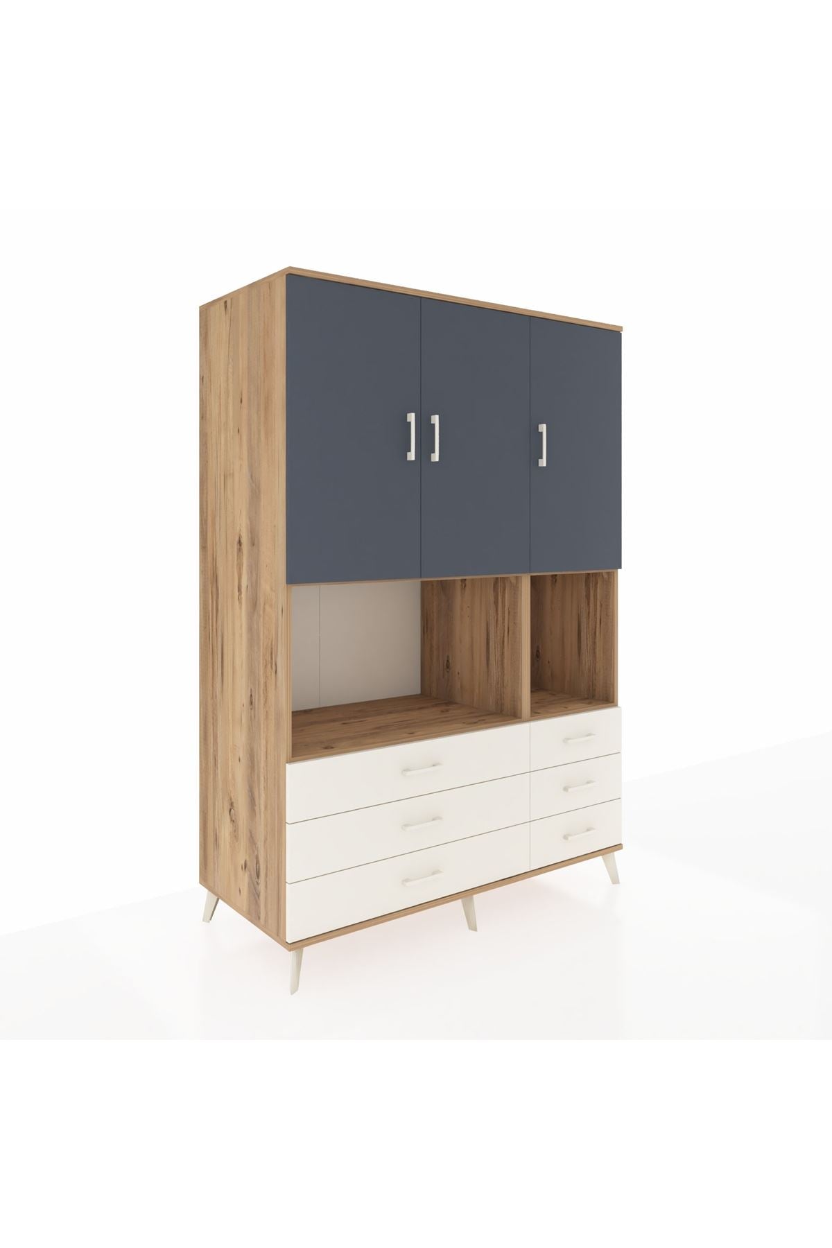 Kronos Dolap 6 Raflı 6 Çekmeceli 3 Kapaklı 132x59x195 Çam-Antrasit/Aytaşı