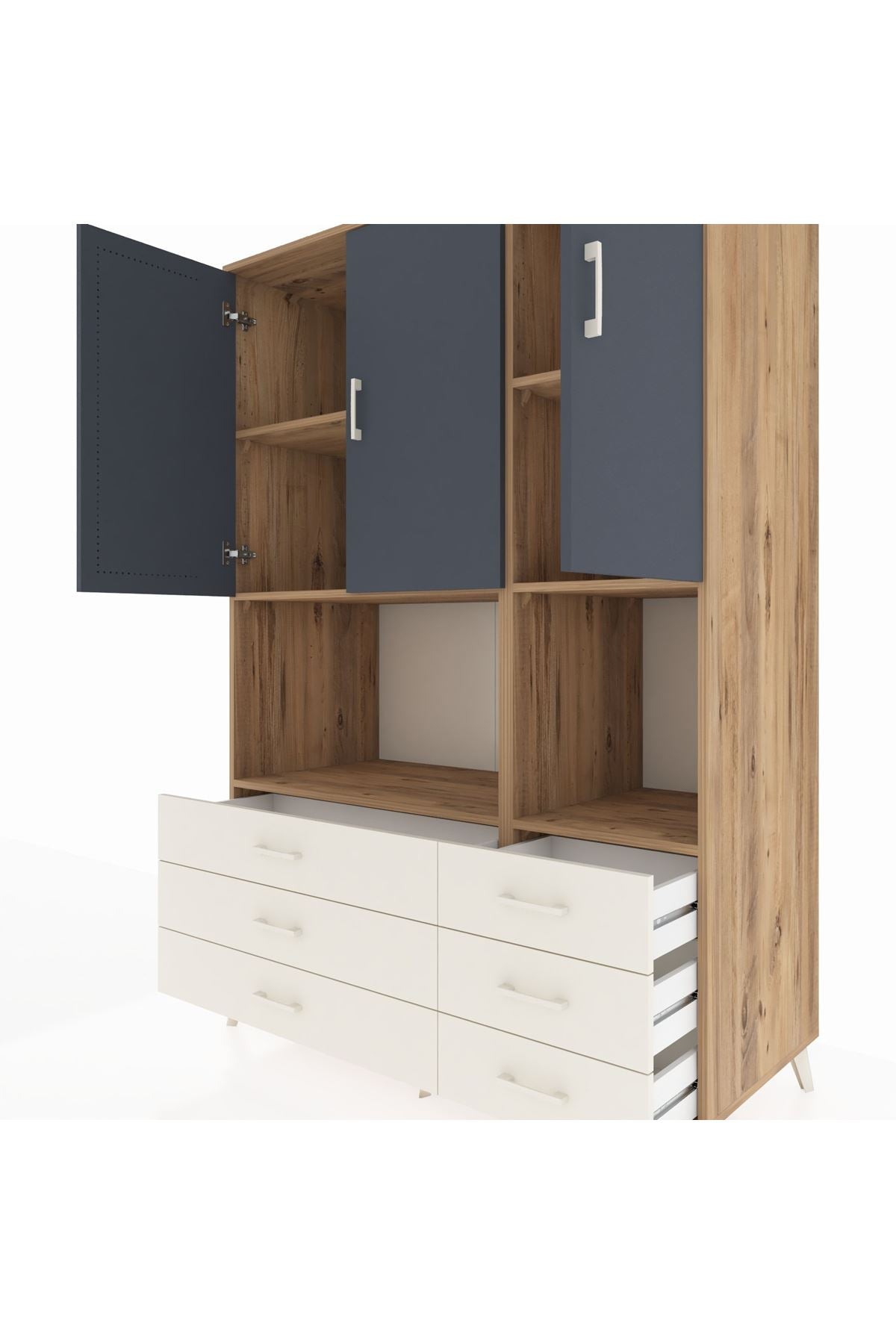 Kronos Dolap 6 Raflı 6 Çekmeceli 3 Kapaklı 132x59x195 Çam-Antrasit/Aytaşı