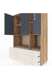 Kronos Dolap 6 Raflı 6 Çekmeceli 3 Kapaklı 132x59x195 Çam-Antrasit/Aytaşı