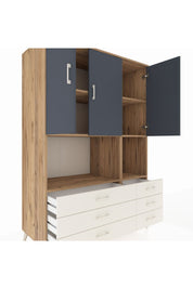 Kronos Dolap 6 Raflı 6 Çekmeceli 3 Kapaklı 132x59x195 Çam-Antrasit/Aytaşı