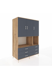 Kronos Dolap 6 Raflı 6 Çekmeceli 3 Kapaklı 132x59x195 Çam-Antrasit/Antrasit