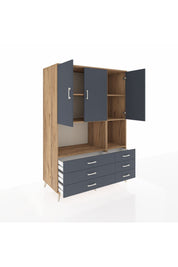 Kronos Dolap 6 Raflı 6 Çekmeceli 3 Kapaklı 132x59x195 Çam-Antrasit/Antrasit