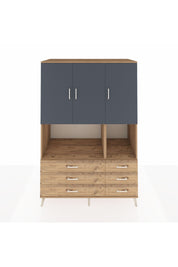 Kronos Dolap 6 Raflı 6 Çekmeceli 3 Kapaklı 132x59x195 Çam-Antrasit/Çam