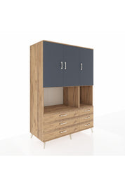 Kronos Dolap 6 Raflı 6 Çekmeceli 3 Kapaklı 132x59x195 Çam-Antrasit/Çam