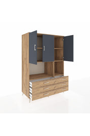 Kronos Dolap 6 Raflı 6 Çekmeceli 3 Kapaklı 132x59x195 Çam-Antrasit/Çam