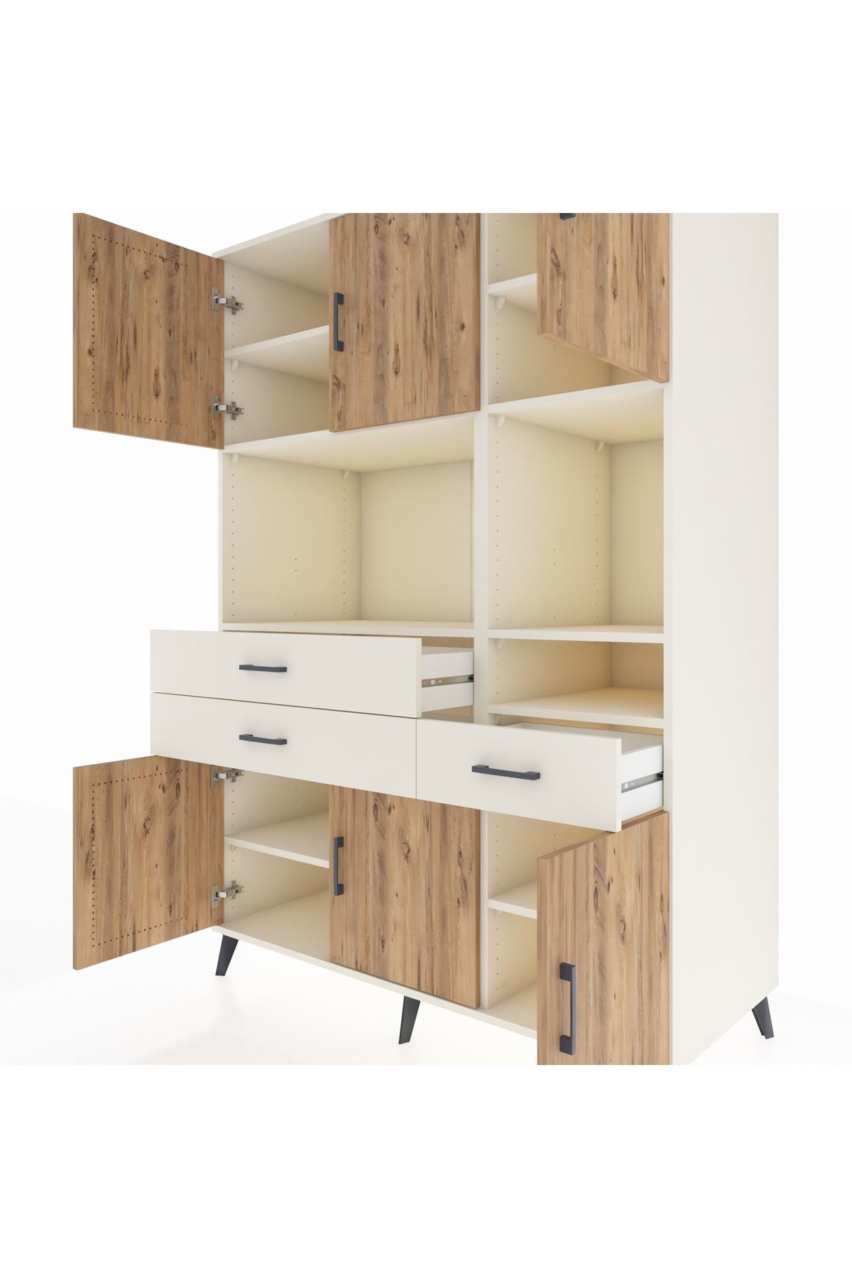 Kronos Dolap 9 Raflı 3 Çekmeceli 6 Kapaklı 132x59x195 Aytaşı-Çam/Aytaşı