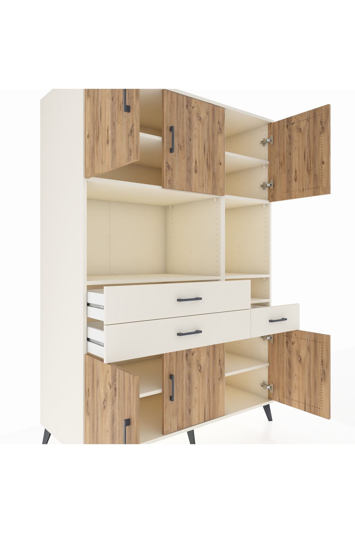 Kronos Dolap 9 Raflı 3 Çekmeceli 6 Kapaklı 132x59x195 Aytaşı-Çam/Aytaşı