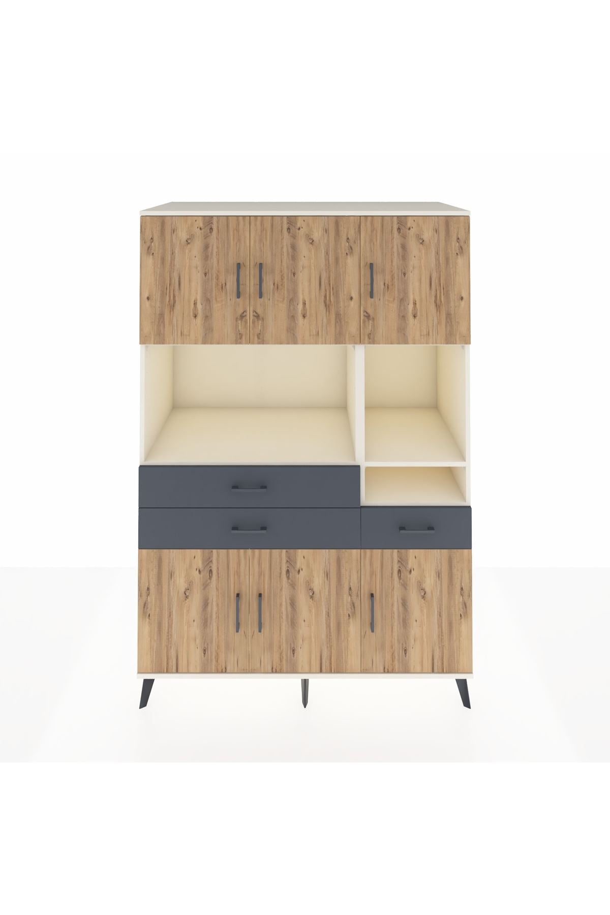 Kronos Dolap 9 Raflı 3 Çekmeceli 6 Kapaklı 132x59x195 Aytaşı-Çam/Antrasit