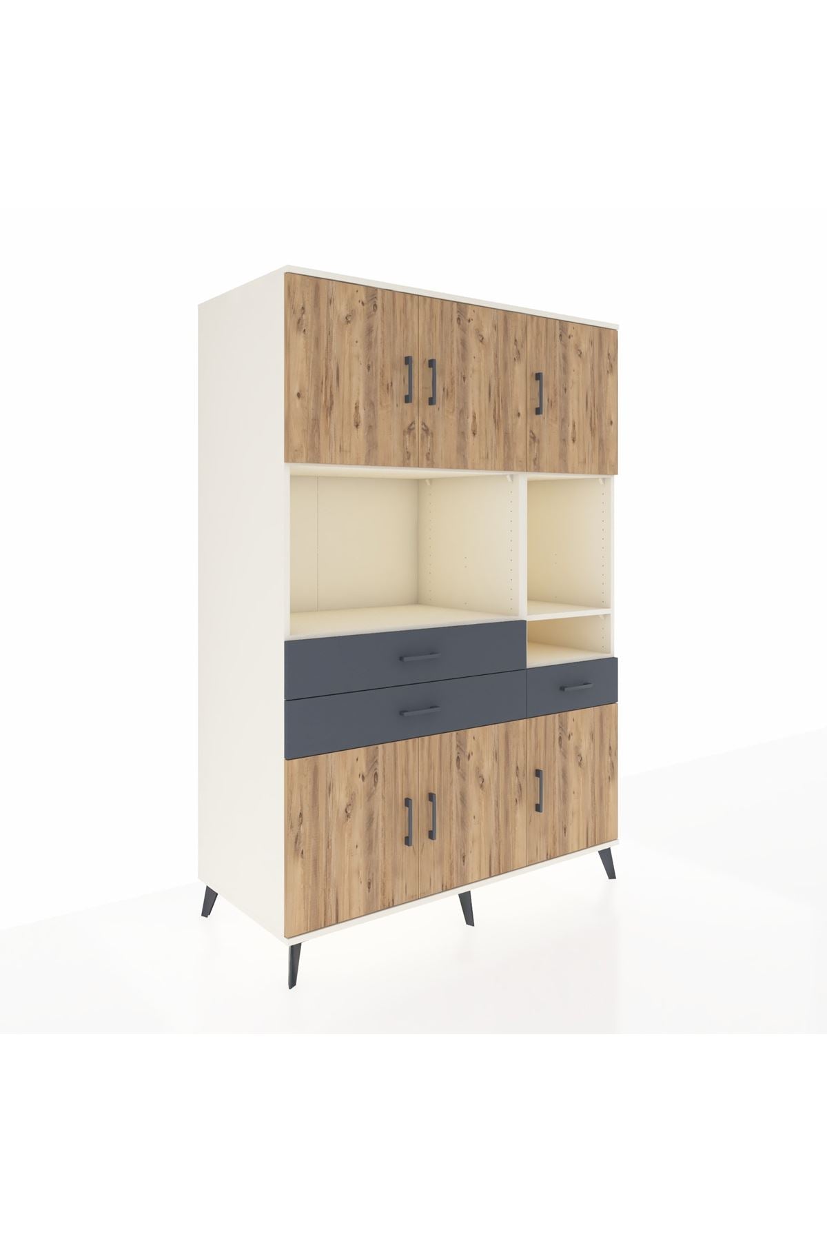 Kronos Dolap 9 Raflı 3 Çekmeceli 6 Kapaklı 132x59x195 Aytaşı-Çam/Antrasit