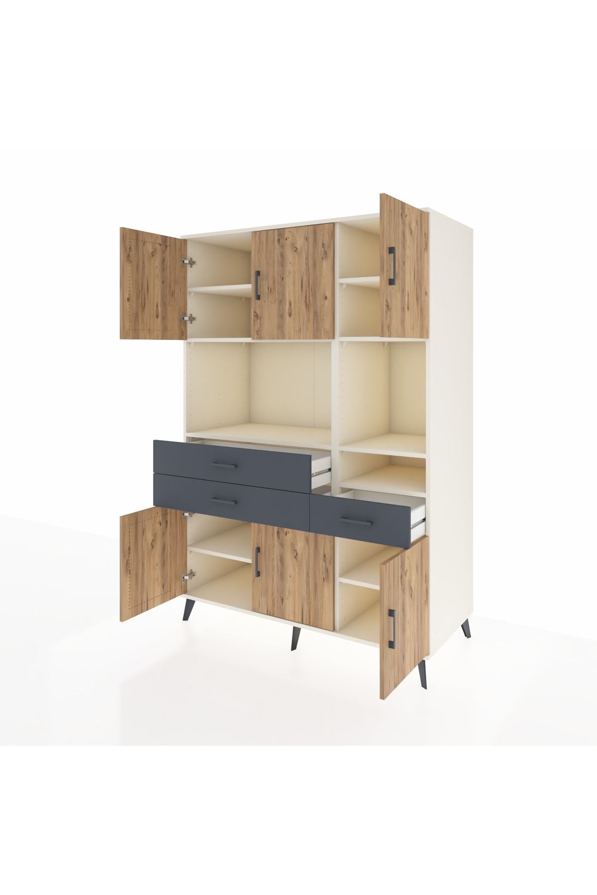 Kronos Dolap 9 Raflı 3 Çekmeceli 6 Kapaklı 132x59x195 Aytaşı-Çam/Antrasit