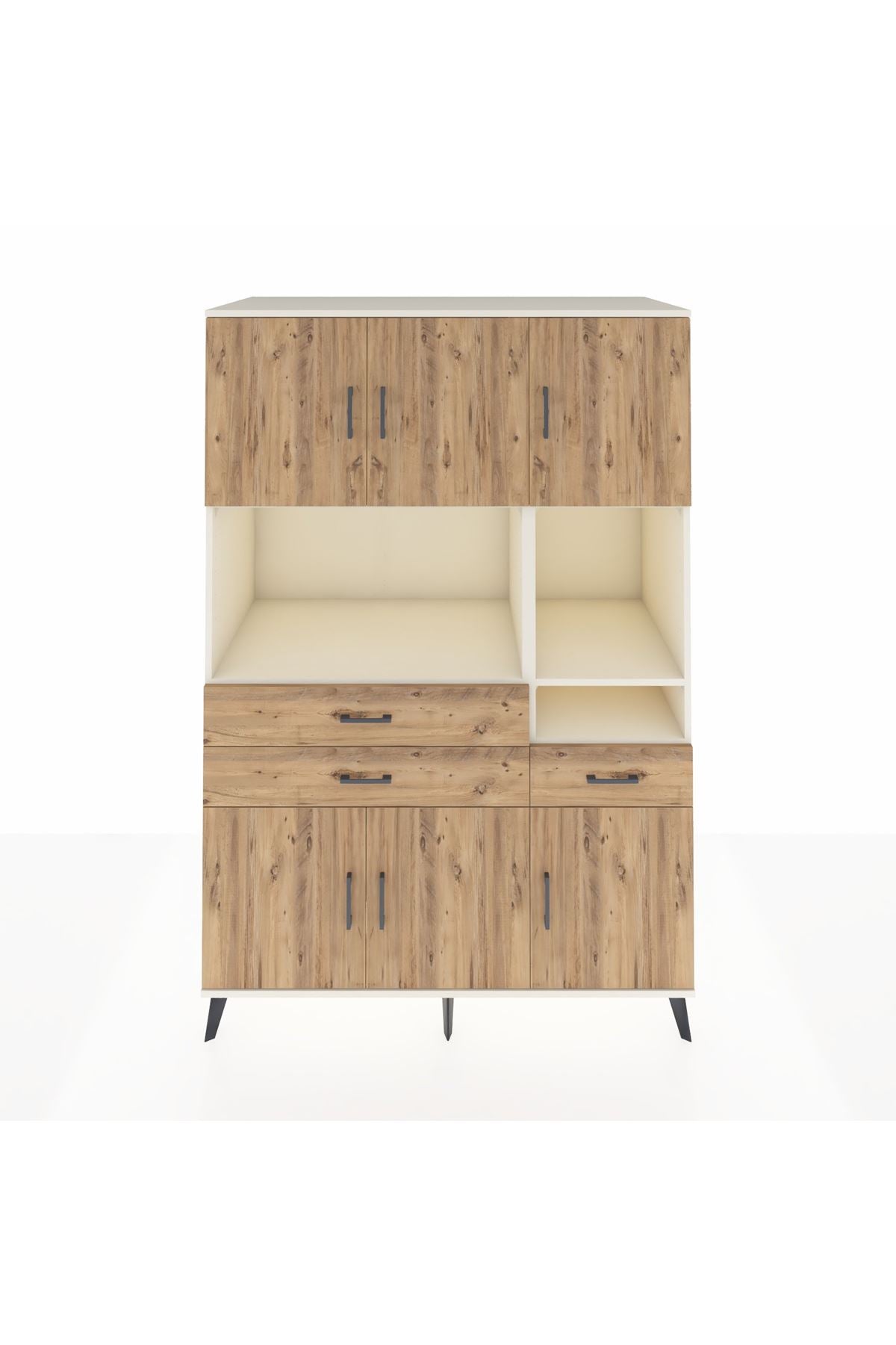 Kronos Dolap 9 Raflı 3 Çekmeceli 6 Kapaklı 132x59x195 Aytaşı-Çam/Çam