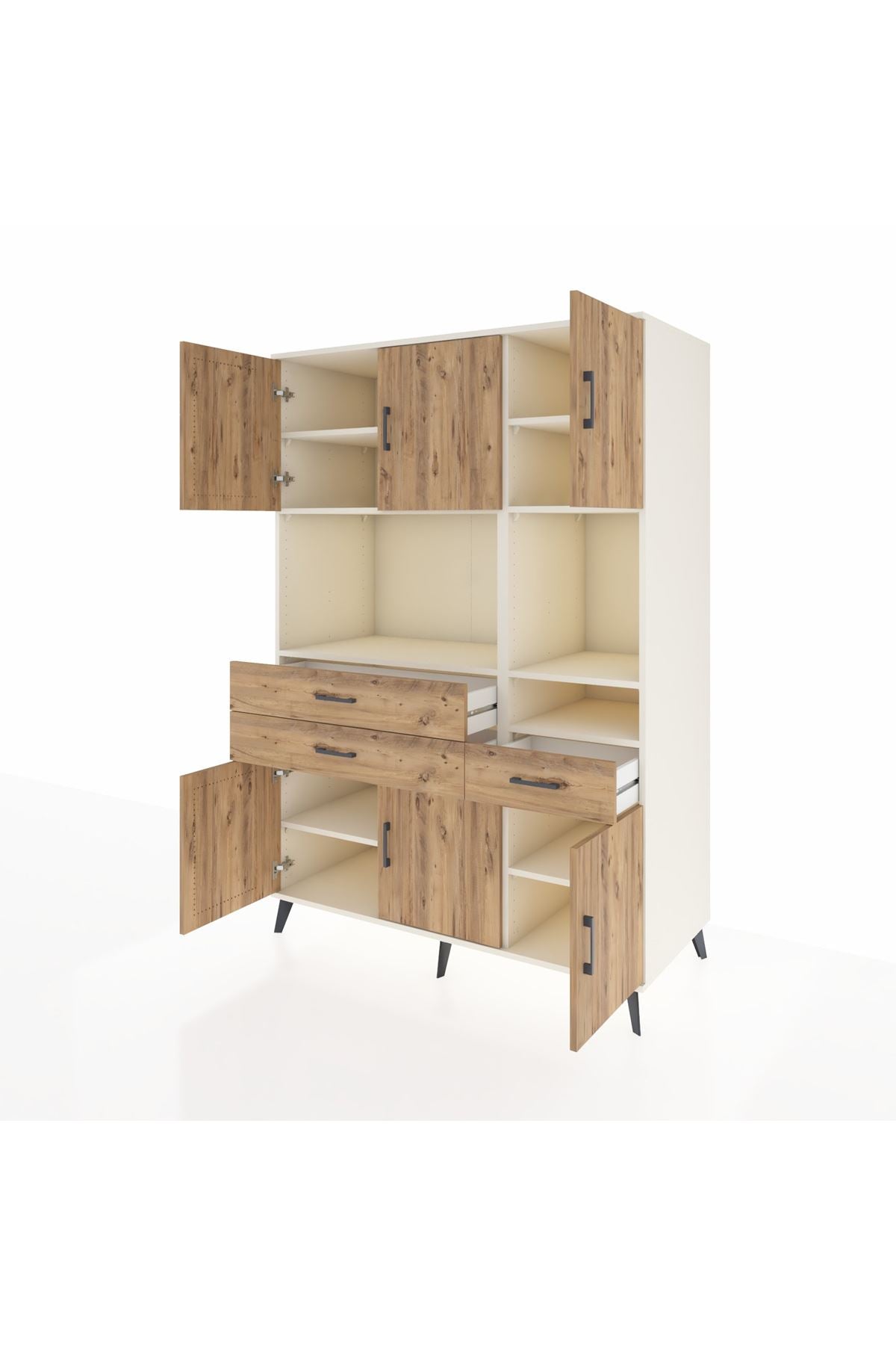 Kronos Dolap 9 Raflı 3 Çekmeceli 6 Kapaklı 132x59x195 Aytaşı-Çam/Çam