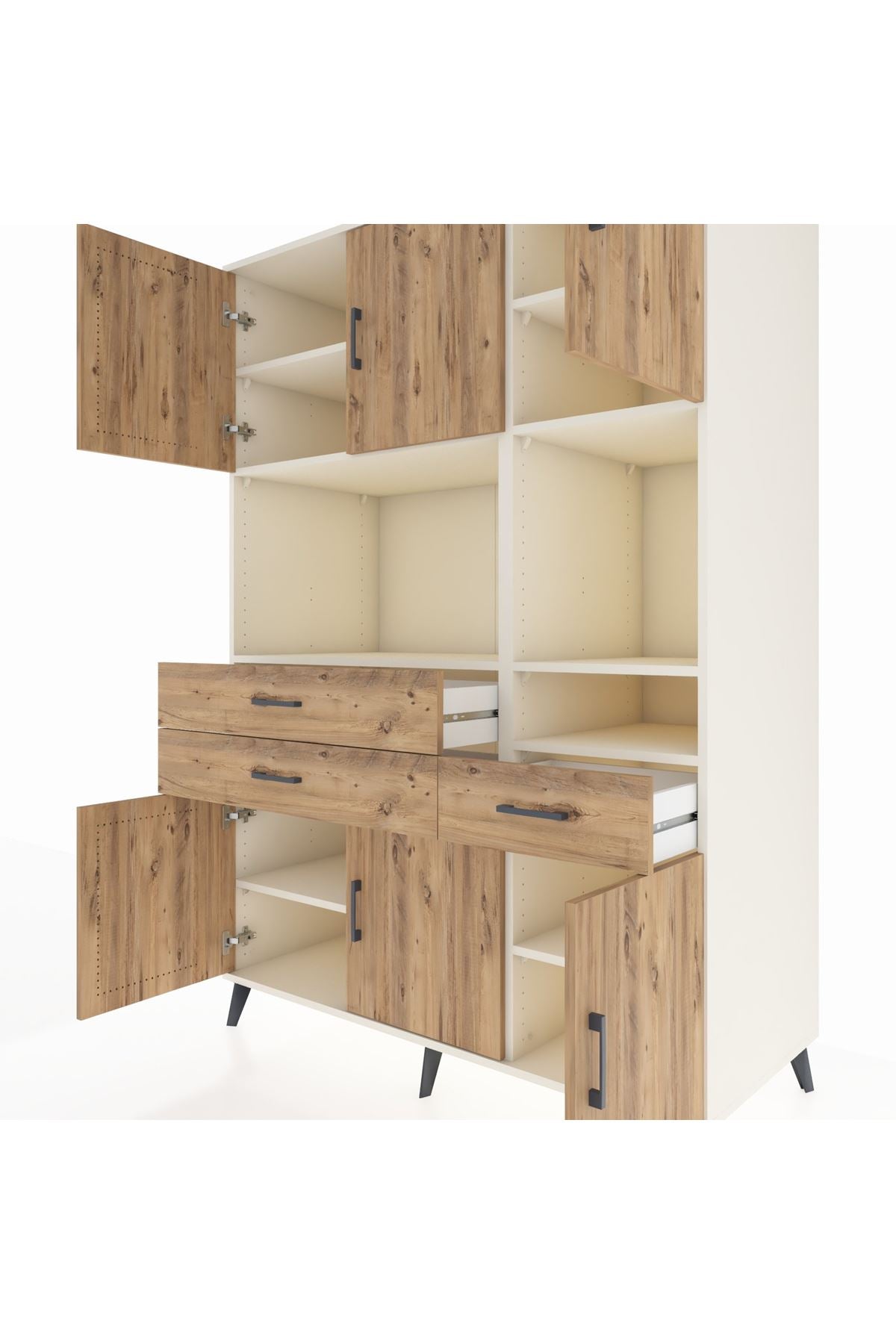 Kronos Dolap 9 Raflı 3 Çekmeceli 6 Kapaklı 132x59x195 Aytaşı-Çam/Çam
