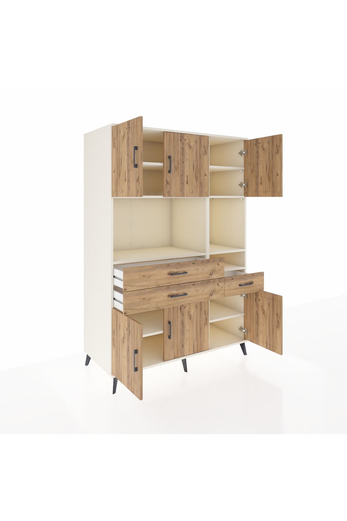 Kronos Dolap 9 Raflı 3 Çekmeceli 6 Kapaklı 132x59x195 Aytaşı-Çam/Çam