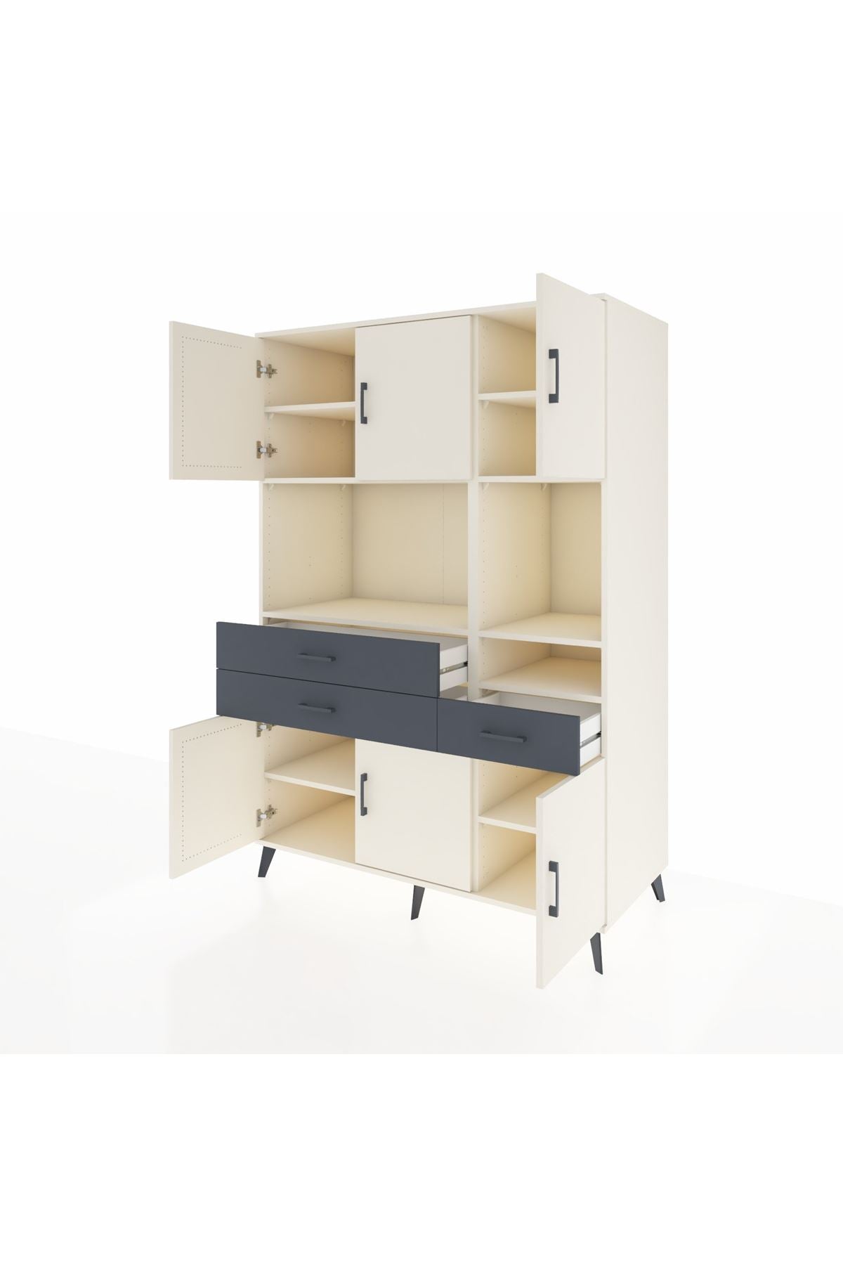 Kronos Dolap 9 Raflı 3 Çekmeceli 6 Kapaklı 132x59x195 Aytaşı-Aytaşı/Antrasit