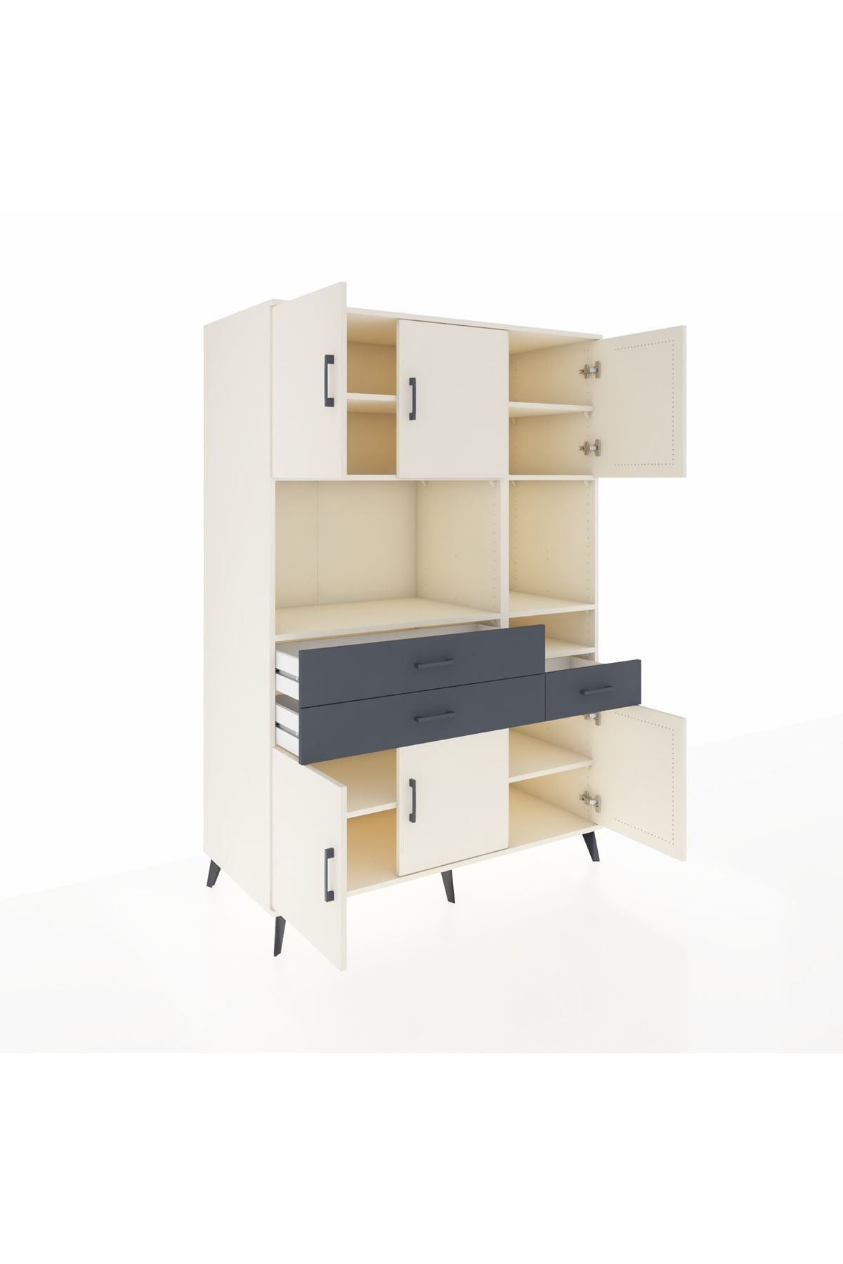 Kronos Dolap 9 Raflı 3 Çekmeceli 6 Kapaklı 132x59x195 Aytaşı-Aytaşı/Antrasit