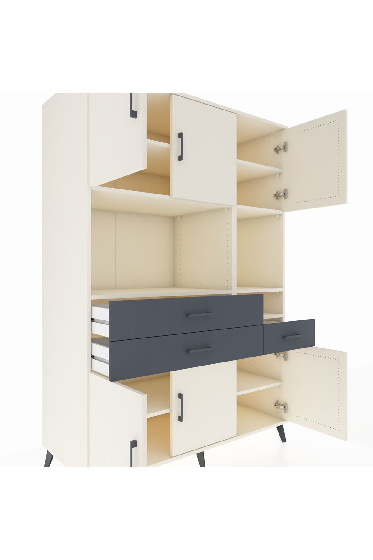 Kronos Dolap 9 Raflı 3 Çekmeceli 6 Kapaklı 132x59x195 Aytaşı-Aytaşı/Antrasit