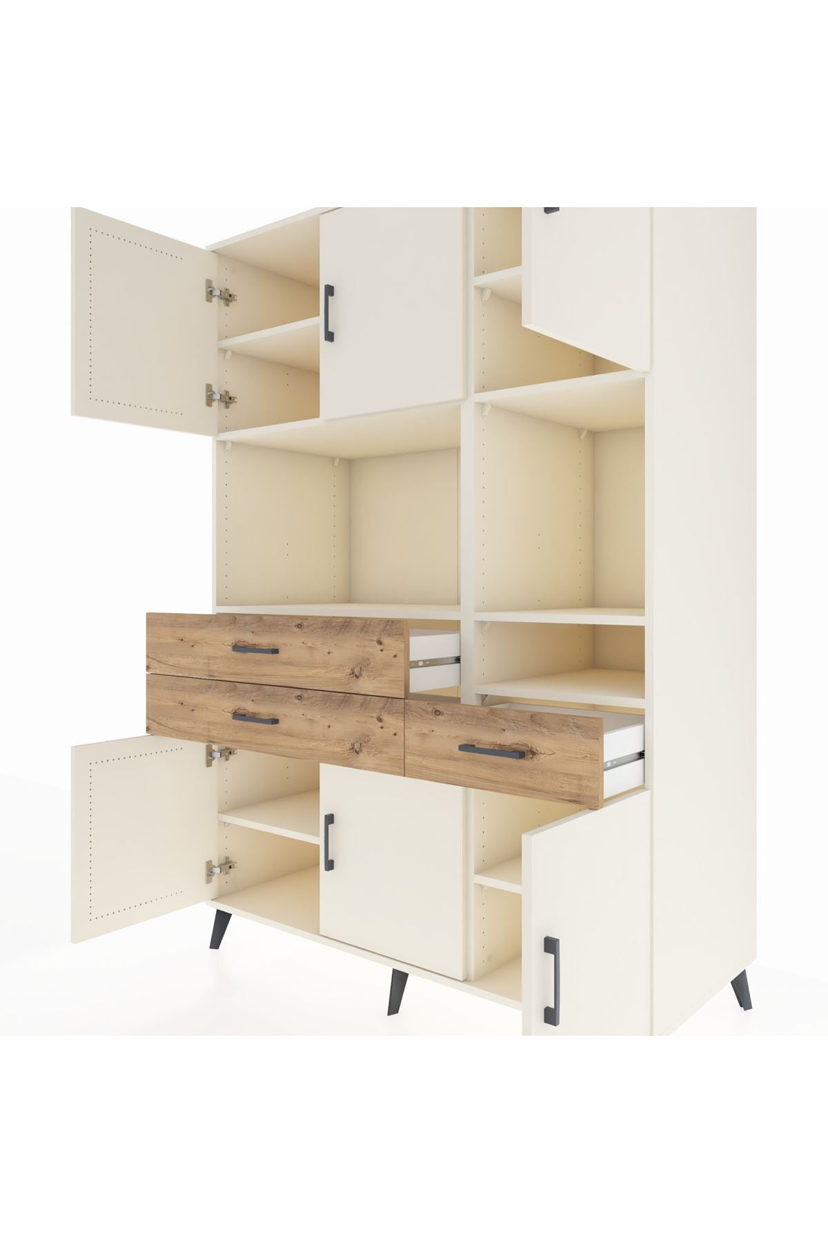 Kronos Dolap 9 Raflı 3 Çekmeceli 6 Kapaklı 132x59x195 Aytaşı-Aytaşı/Çam