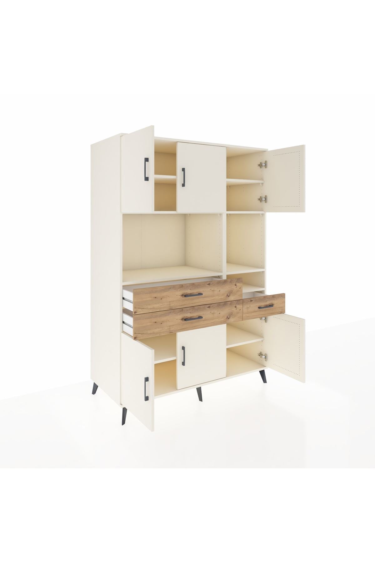 Kronos Dolap 9 Raflı 3 Çekmeceli 6 Kapaklı 132x59x195 Aytaşı-Aytaşı/Çam