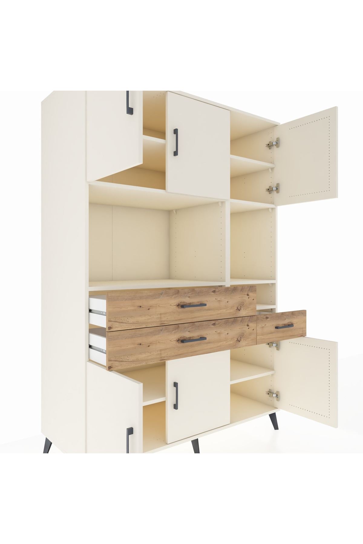 Kronos Dolap 9 Raflı 3 Çekmeceli 6 Kapaklı 132x59x195 Aytaşı-Aytaşı/Çam