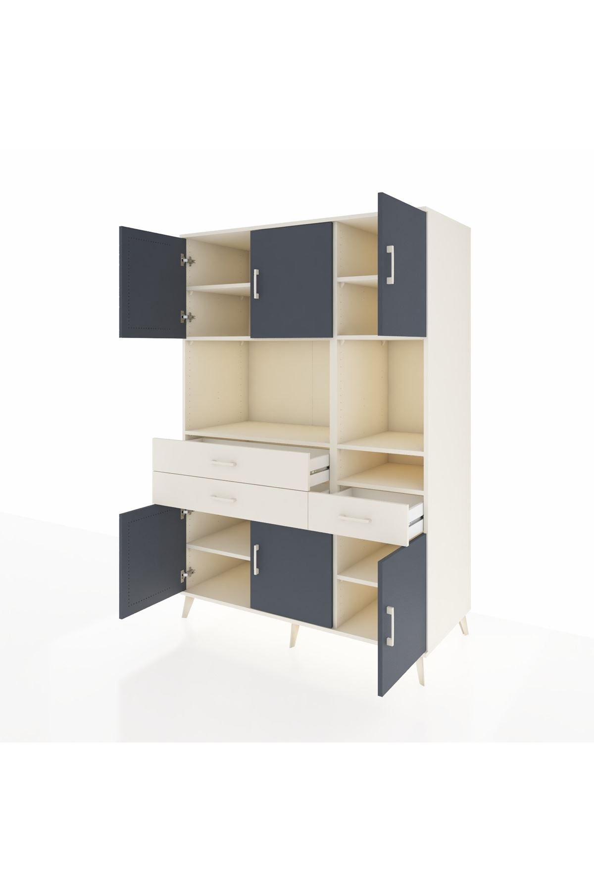 Kronos Dolap 9 Raflı 3 Çekmeceli 6 Kapaklı 132x59x195 Aytaşı-Antrasit/Aytaşı