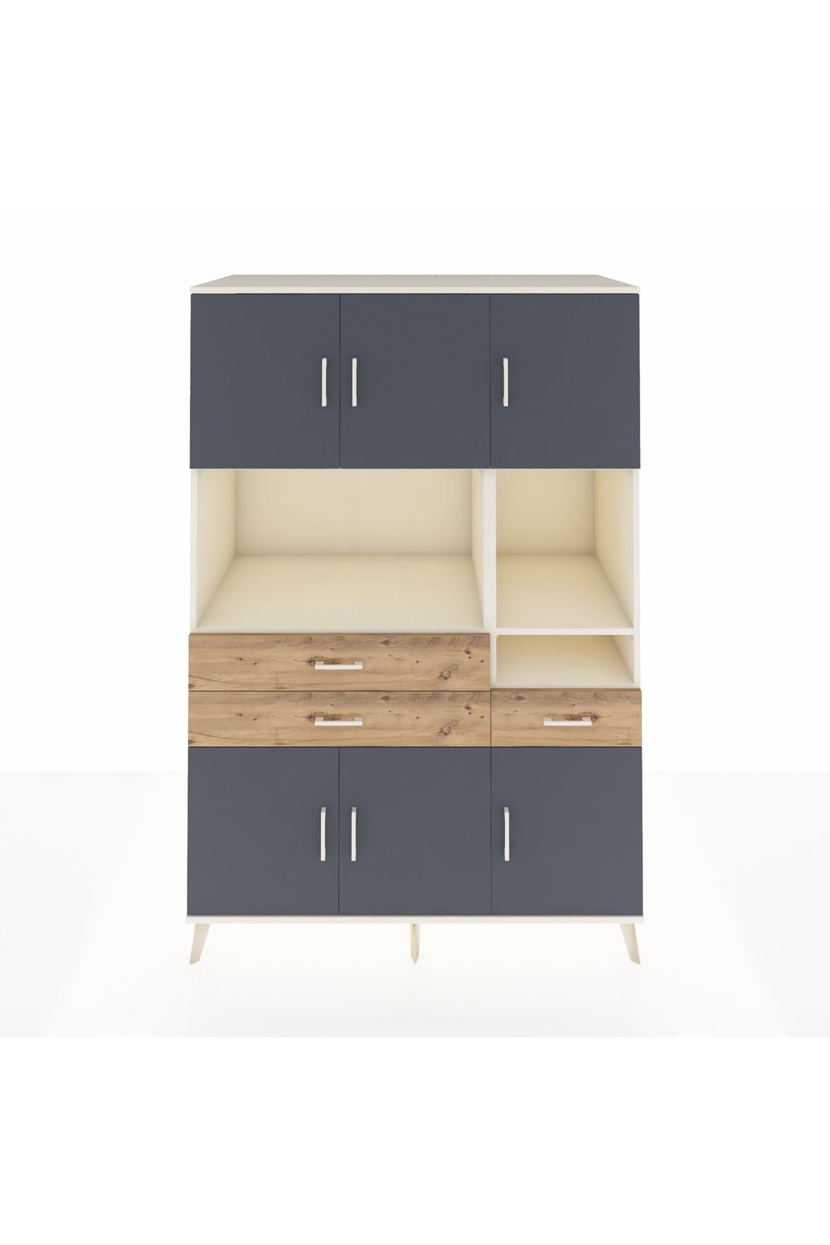 Kronos Dolap 9 Raflı 3 Çekmeceli 6 Kapaklı 132x59x195 Aytaşı-Antrasit/Çam