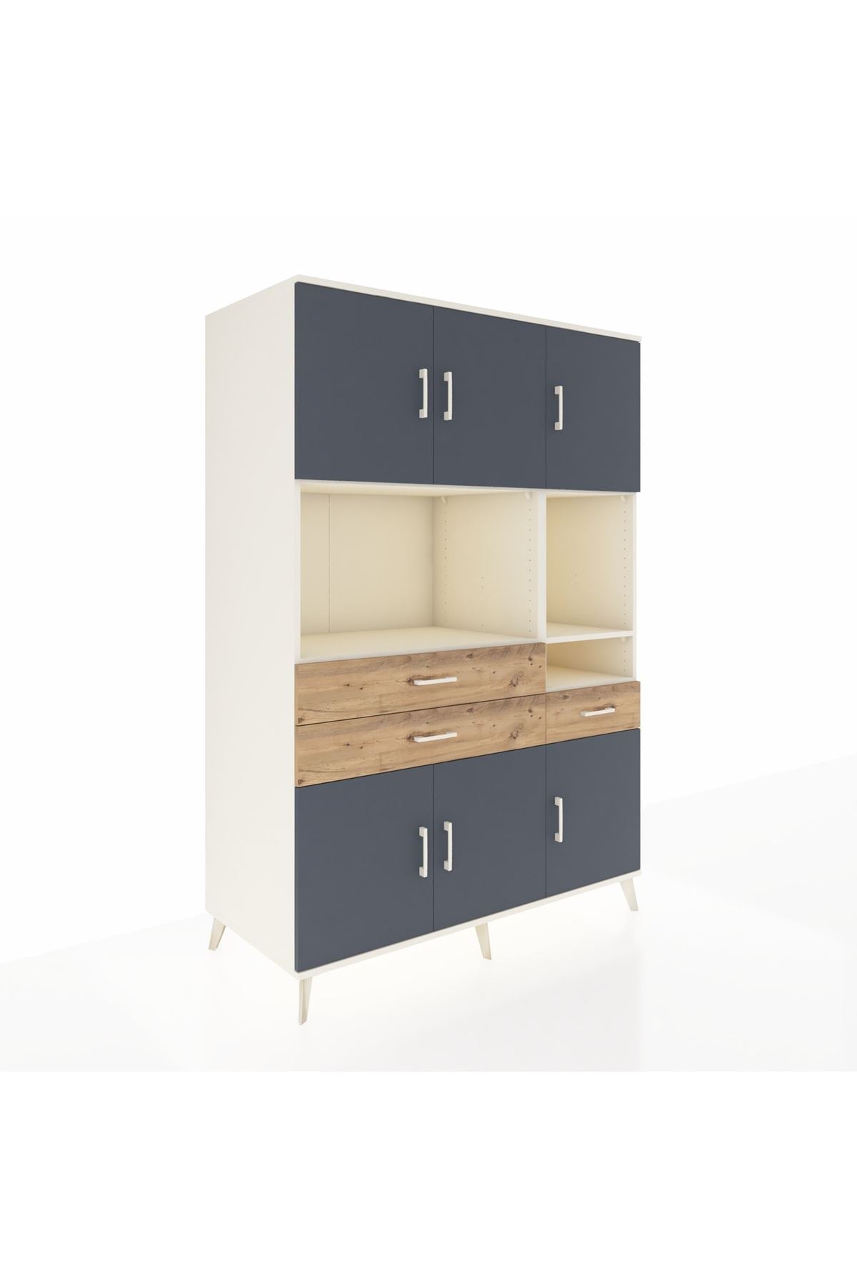 Kronos Dolap 9 Raflı 3 Çekmeceli 6 Kapaklı 132x59x195 Aytaşı-Antrasit/Çam