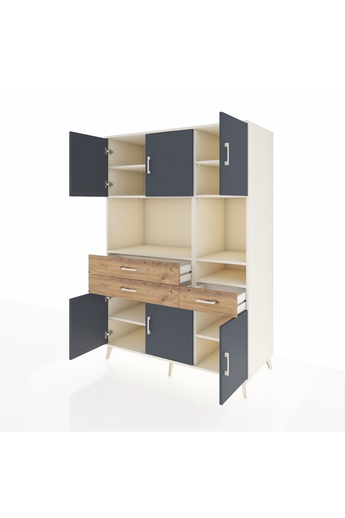 Kronos Dolap 9 Raflı 3 Çekmeceli 6 Kapaklı 132x59x195 Aytaşı-Antrasit/Çam