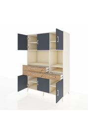 Kronos Dolap 9 Raflı 3 Çekmeceli 6 Kapaklı 132x59x195 Aytaşı-Antrasit/Çam