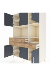 Kronos Dolap 9 Raflı 3 Çekmeceli 6 Kapaklı 132x59x195 Aytaşı-Antrasit/Çam