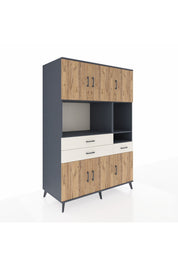 Kronos Dolap 9 Raflı 3 Çekmeceli 6 Kapaklı 132x59x195 Antrasit-Çam/Aytaşı