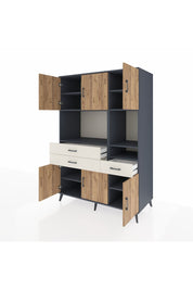 Kronos Dolap 9 Raflı 3 Çekmeceli 6 Kapaklı 132x59x195 Antrasit-Çam/Aytaşı