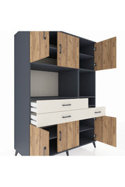 Kronos Dolap 9 Raflı 3 Çekmeceli 6 Kapaklı 132x59x195 Antrasit-Çam/Aytaşı