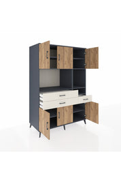 Kronos Dolap 9 Raflı 3 Çekmeceli 6 Kapaklı 132x59x195 Antrasit-Çam/Aytaşı