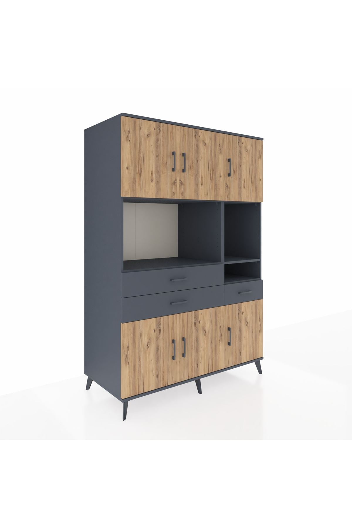 Kronos Dolap 9 Raflı 3 Çekmeceli 6 Kapaklı 132x59x195 Antrasit-Çam/Antrasit